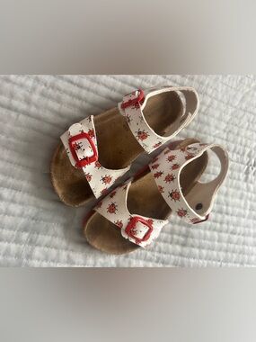 Toddler Gurks White Sandals with Red Ladybug Print and Red Buckles